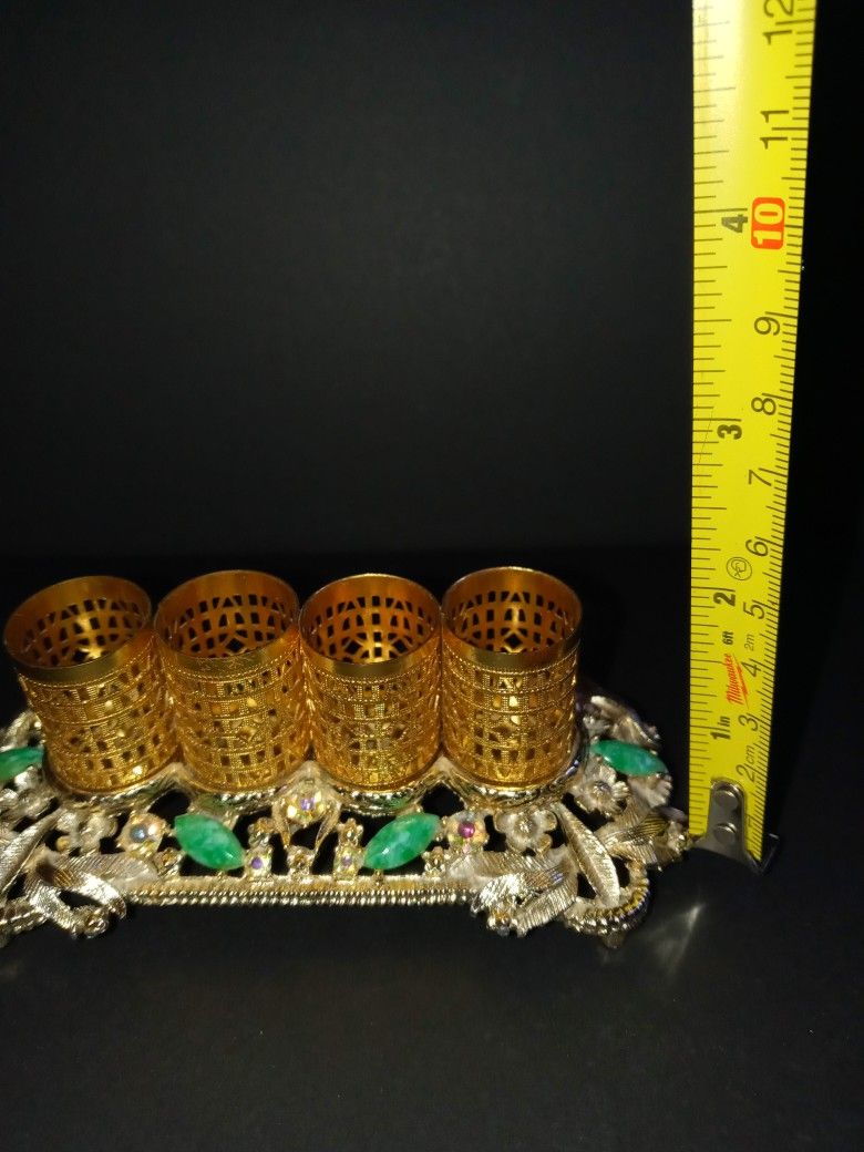 Vintage Turquoise & Rhinestone Lipstick Holder