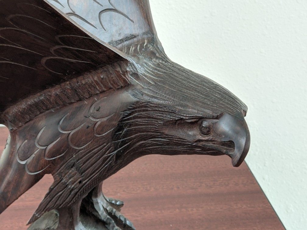 Large Hand Carved Wooden Eagle