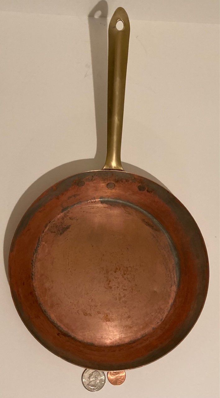 Vintage Copper and Brass Frying Pan, Sauce Pan, 14 1/2" Long and 8" Pan Size, Made in Portugal, Quality, Eva Design, Cooking Pan, Kitchen Decor
