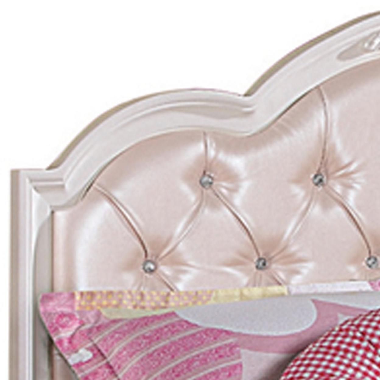 Saltoro Sherpi Wooden Twin Size Bed with Button Tufted Headboard, Pink and White