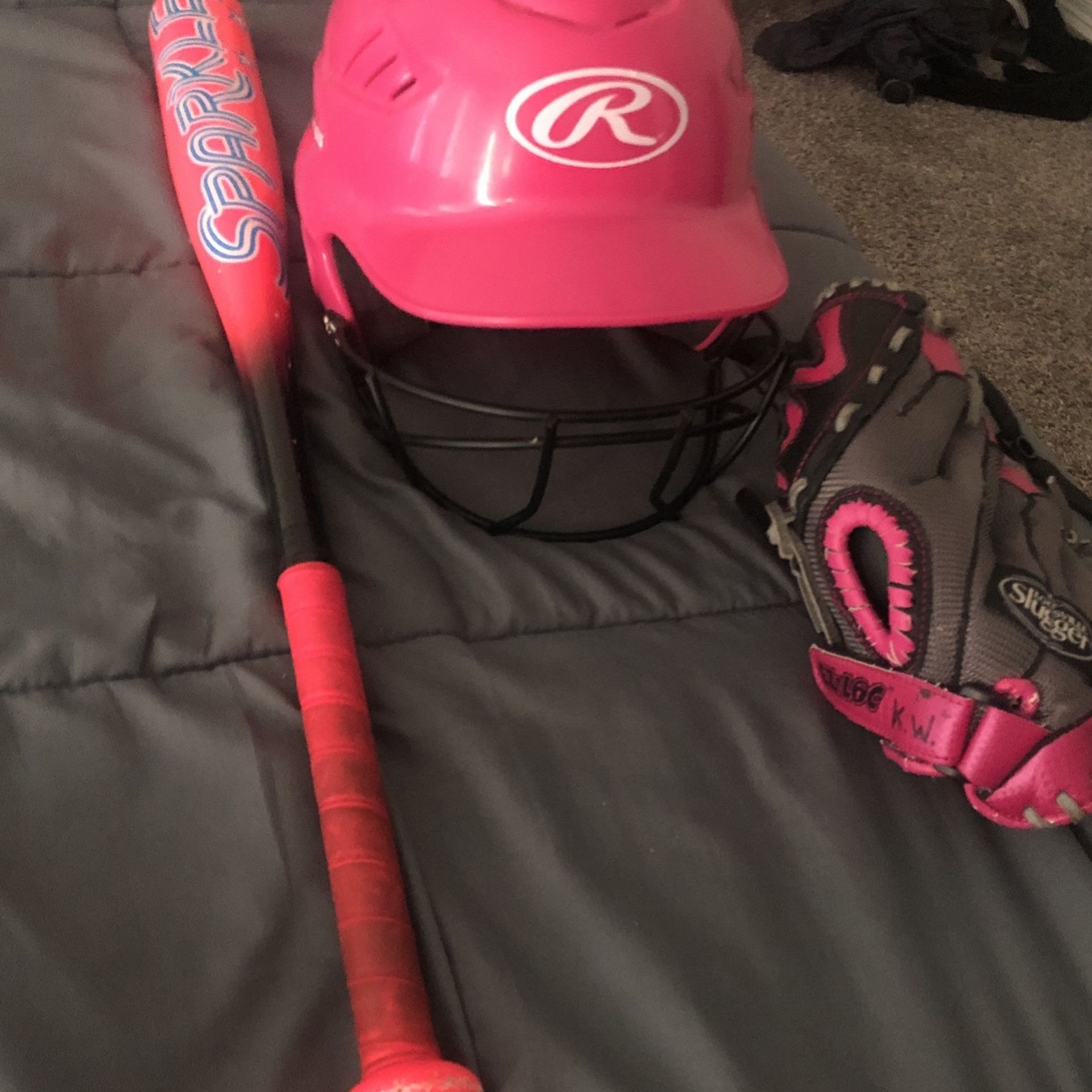 Softball Glove Helmet And Bat
