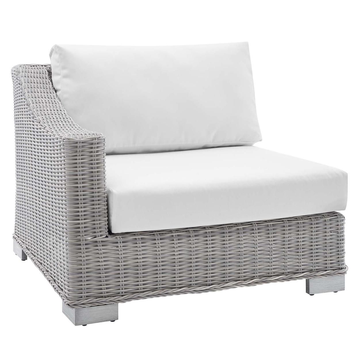 Conway Sunbrella� Outdoor Patio Wicker Rattan Left-Arm Chair, Light Gray White