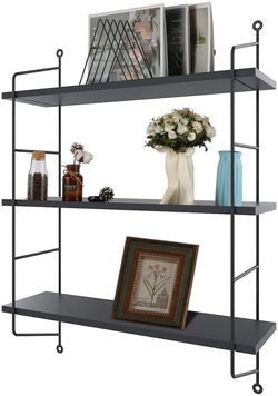 $80 (will not accept less)-Both of them as a set-!--3 Tier Black Wall Shelves- paid just over $160 all together- no none of the knickknacks are includ Thumbnail