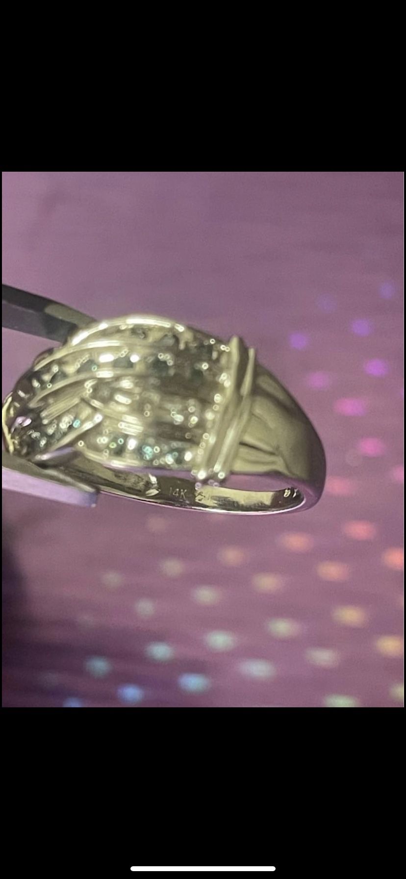 14K White Gold Ring W/ 1/2 Carats Blue & White TW Diamonds