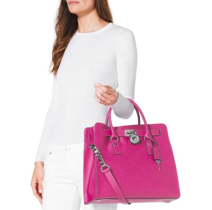 Michael Kors Large Hamilton Raspberry Pink Saffiano Leather Tote Bag