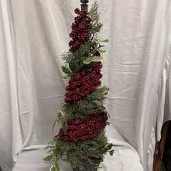 Spiral Christmas Tree Topiary With Red Berries  Thumbnail