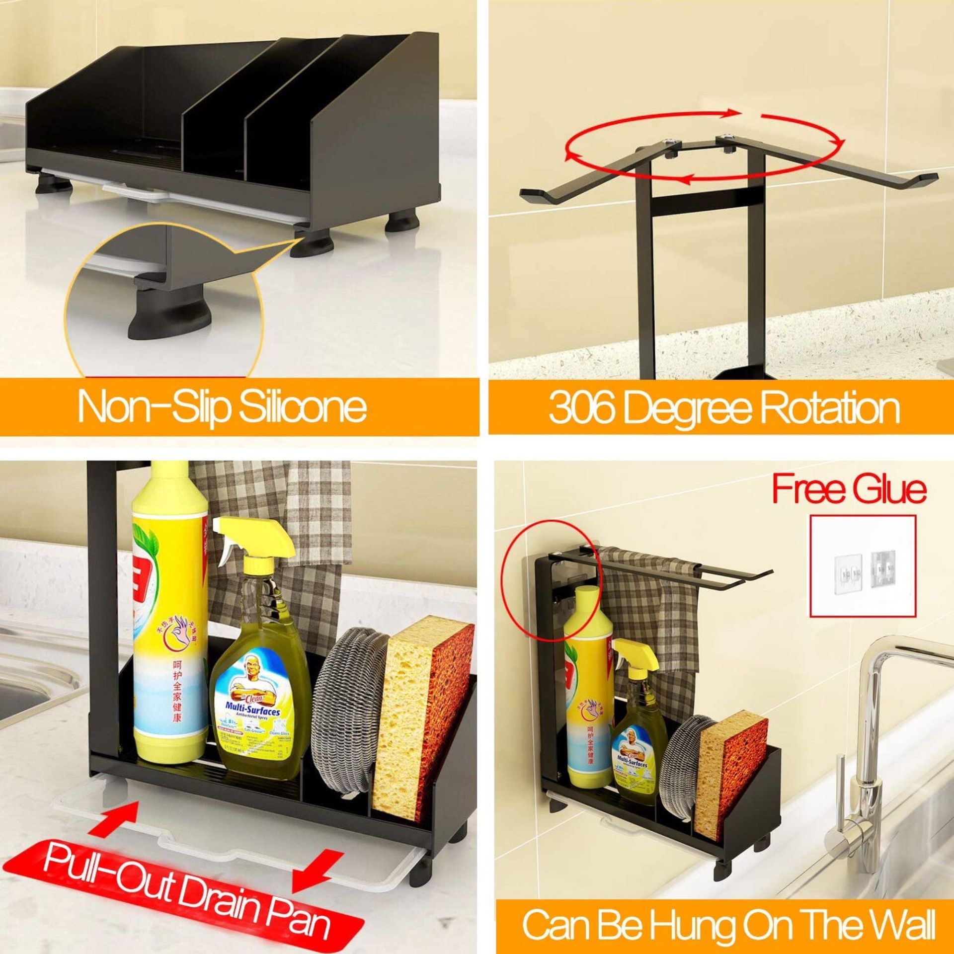 Kitchen Sink Stainless Steel Caddy Sponge Soap Brush Holder Stand Organizer