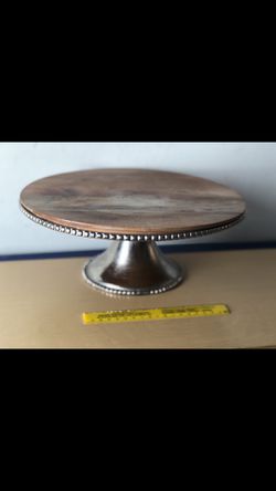 BEADED WOOD PEDESTAL TRAY BY MUD PIE Thumbnail