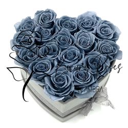 Grey Velvet Heart Shape Eternal Box Roses birthday prom Gift Real Preserved Flowers Long Lasting present Bday anniversary immortal roses  Thumbnail