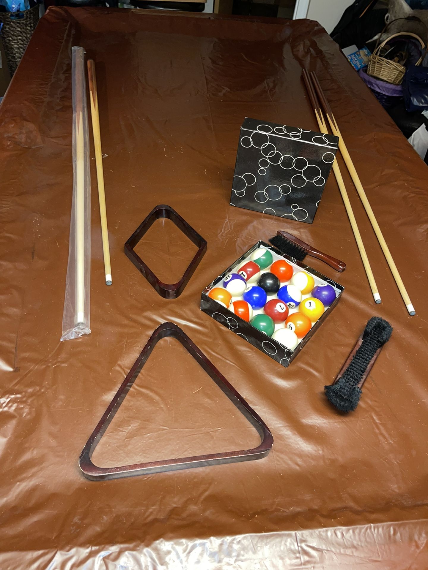 New Pool Table. Used 2 Times, Included All Items Pictured As Well As Cover. Must Be Unassembled & Transported. NEED GONE ASAP