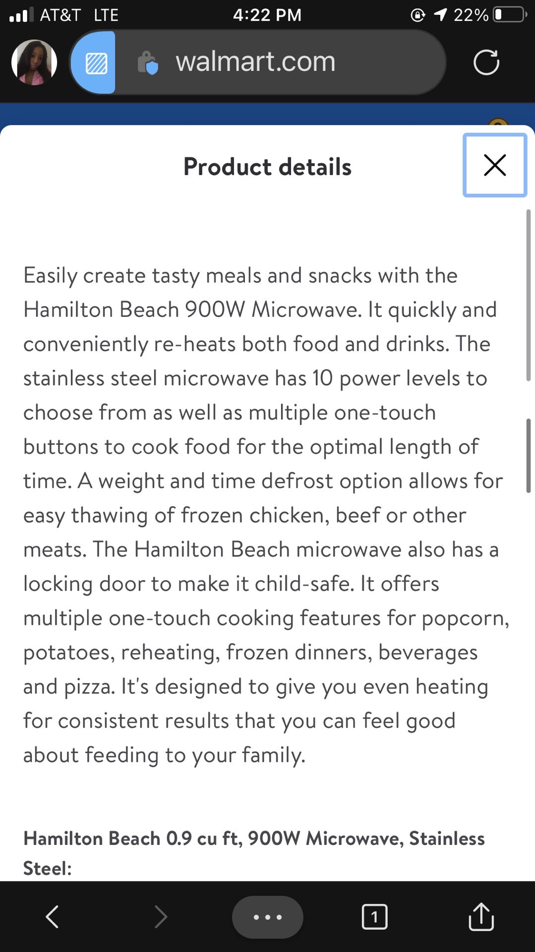 900 WATT MICROWAVE ''HAMILTON BEACH''