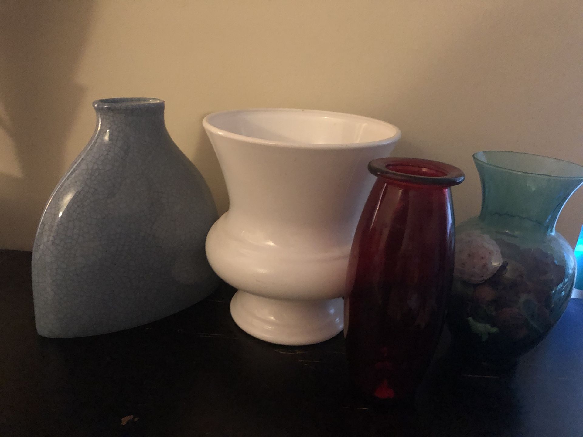 4 vases (all glass except white)