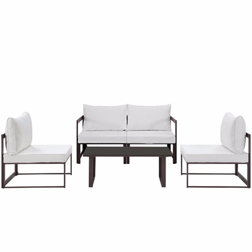 Fortuna 5 Piece Outdoor Patio Sectional Sofa Set, Brown White