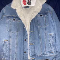 FOREVER21 Denim Fur Lining Mens Jacket Size Large Thumbnail