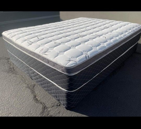 Queen Euro Bamboo Orthopedic Pillow Top Mattress And Boxspring!