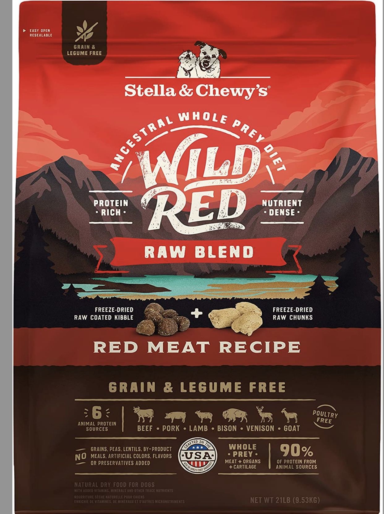 Stella & Chewy's Wild Red Raw Blend Kibble Dry Dog Food 21 Pounds