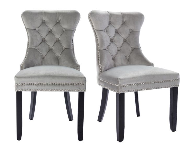 Brand new in box Tufted Velvet Upholstered Wingback Side Chair in Gray with nailhead trim