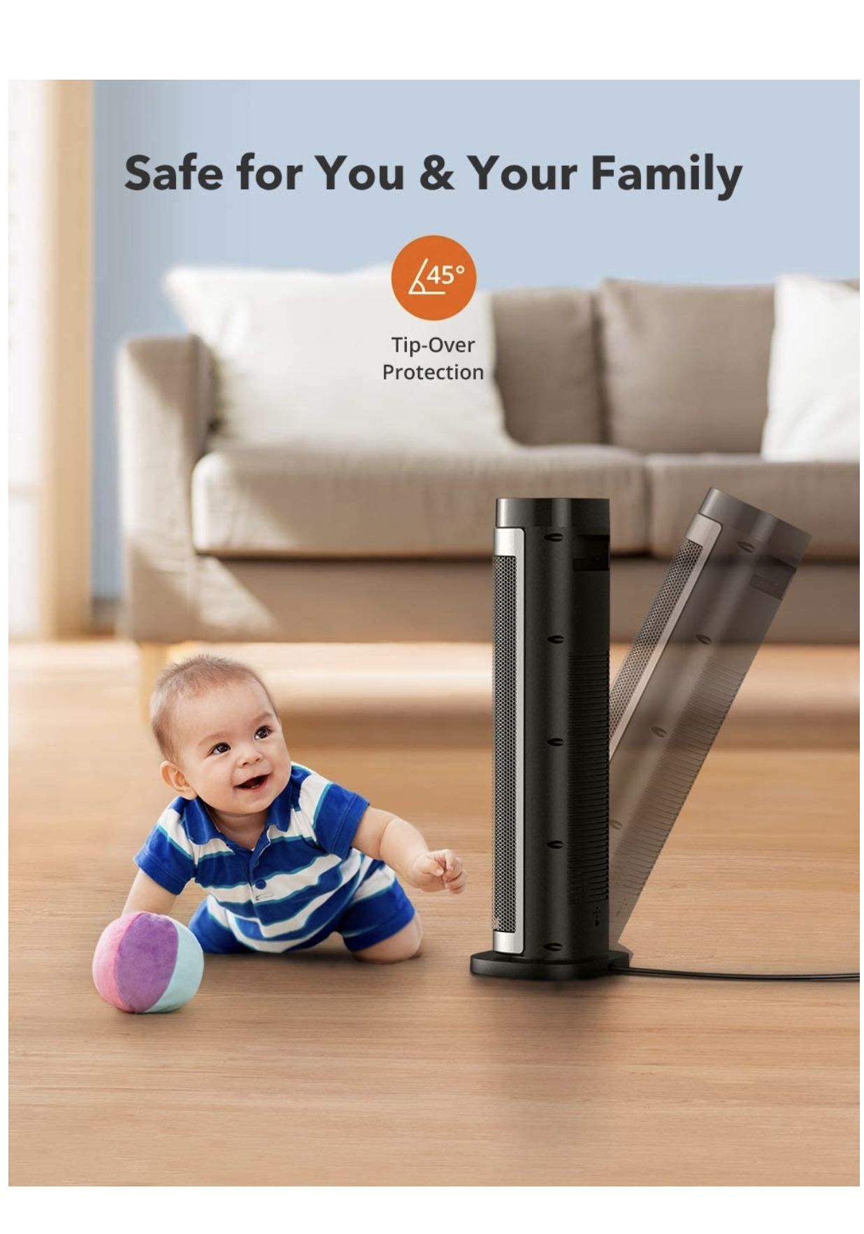 1500W Fast Heating Ceramic Tower Fan Heater, 24” High Oscillating Portable & Quiet with Remote ECO Mode 12H Timer Tip-Over Switch Overheating Protect