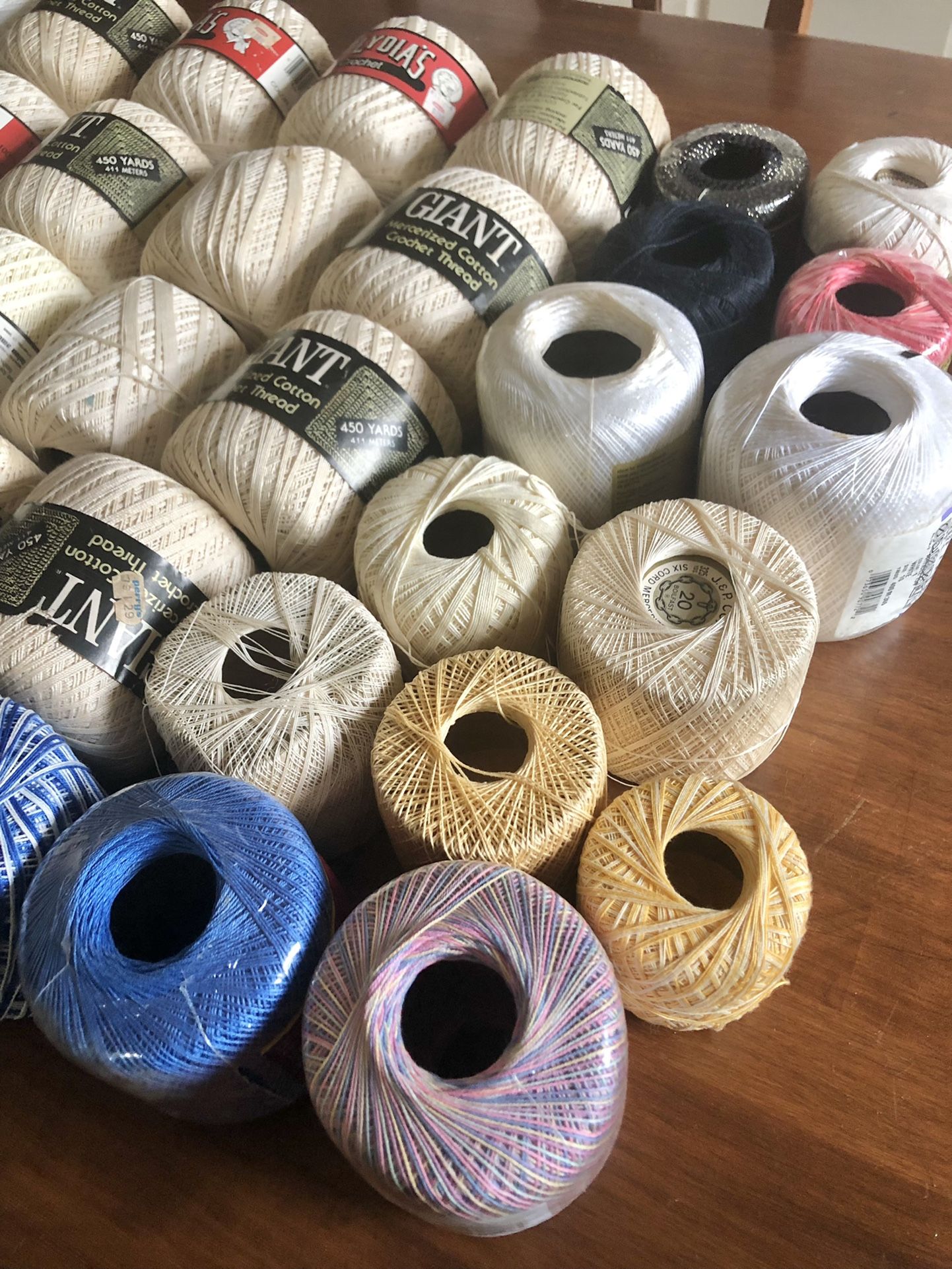 Lot of Assorted Crochet Thread, Full skeins and partial - 44 skeins total