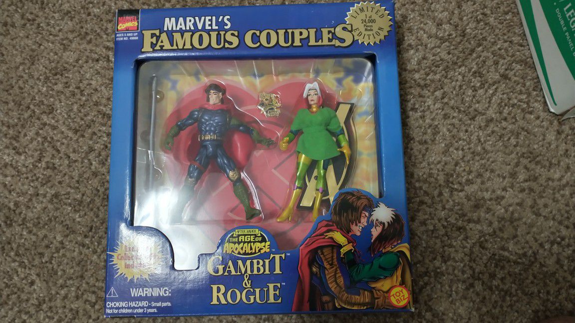NEW!! ToyBiz Marvel's Famous Couples Gambit and Rogue 1997 Vintage Figure Set!!

