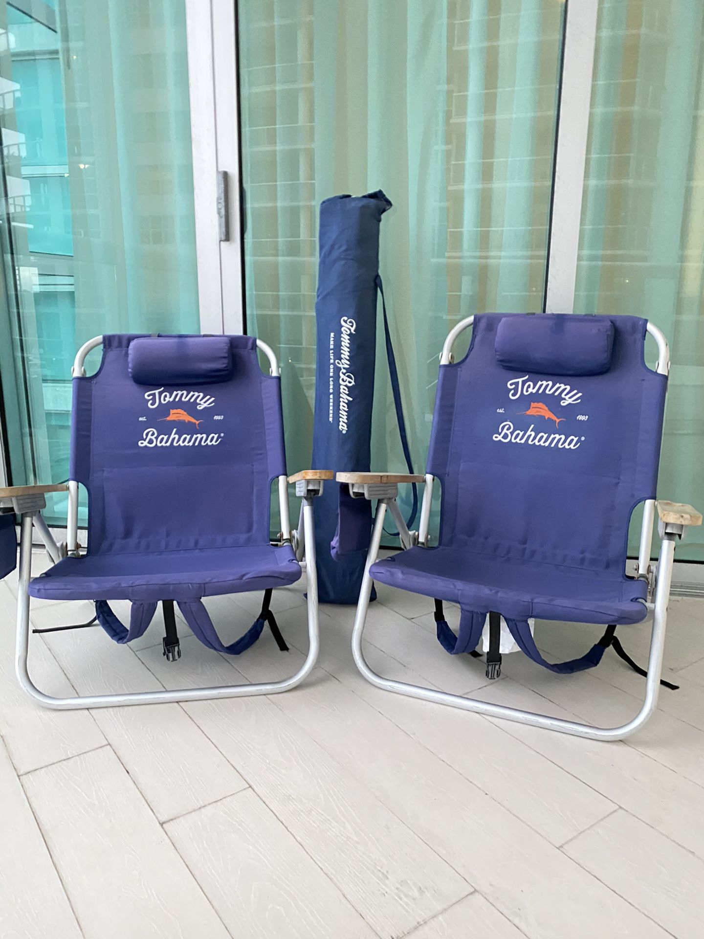 Tommy Bahama Beach Chairs (set of two) and Beach Umbrella for Sale in