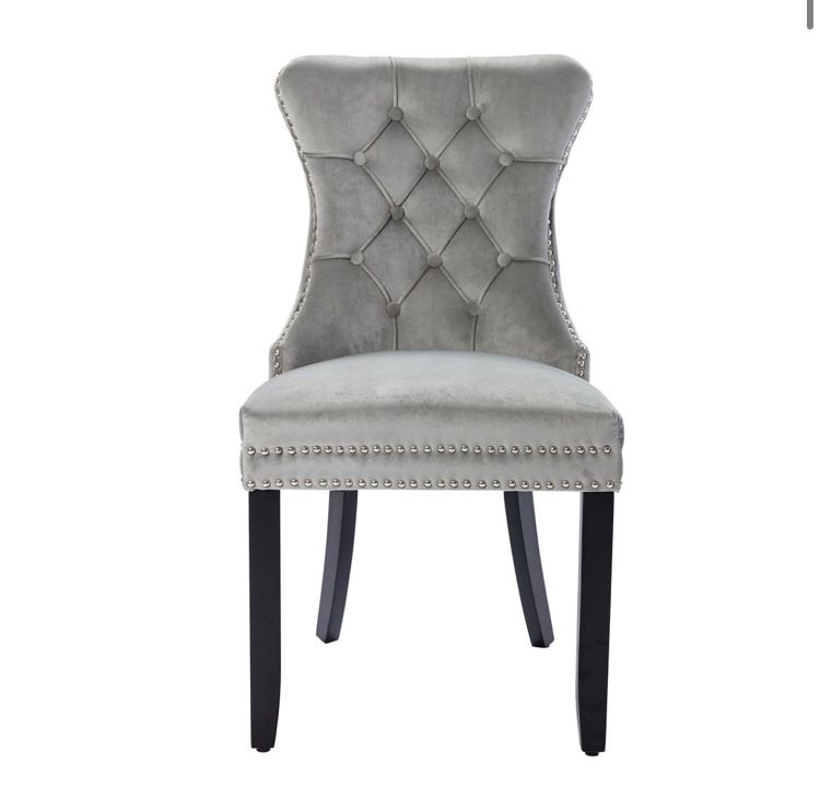 Brand new in box Tufted Velvet Upholstered Wingback Side Chair in Gray with nailhead trim