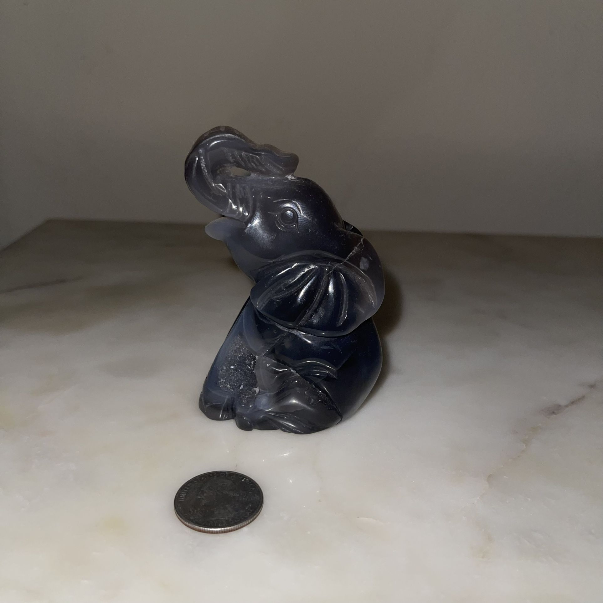 Agate With Druzy Carved Elephant 🐘