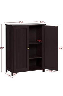 Bathroom Floor Storage Cabinet, Freestanding Wooden Cupboard with 2 Durable Doors and Adjustable Shelf Inside, Home Organizer Cabinet Espresso Thumbnail