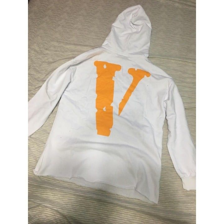 Vlone White And Yellow Logo Hoodie L
