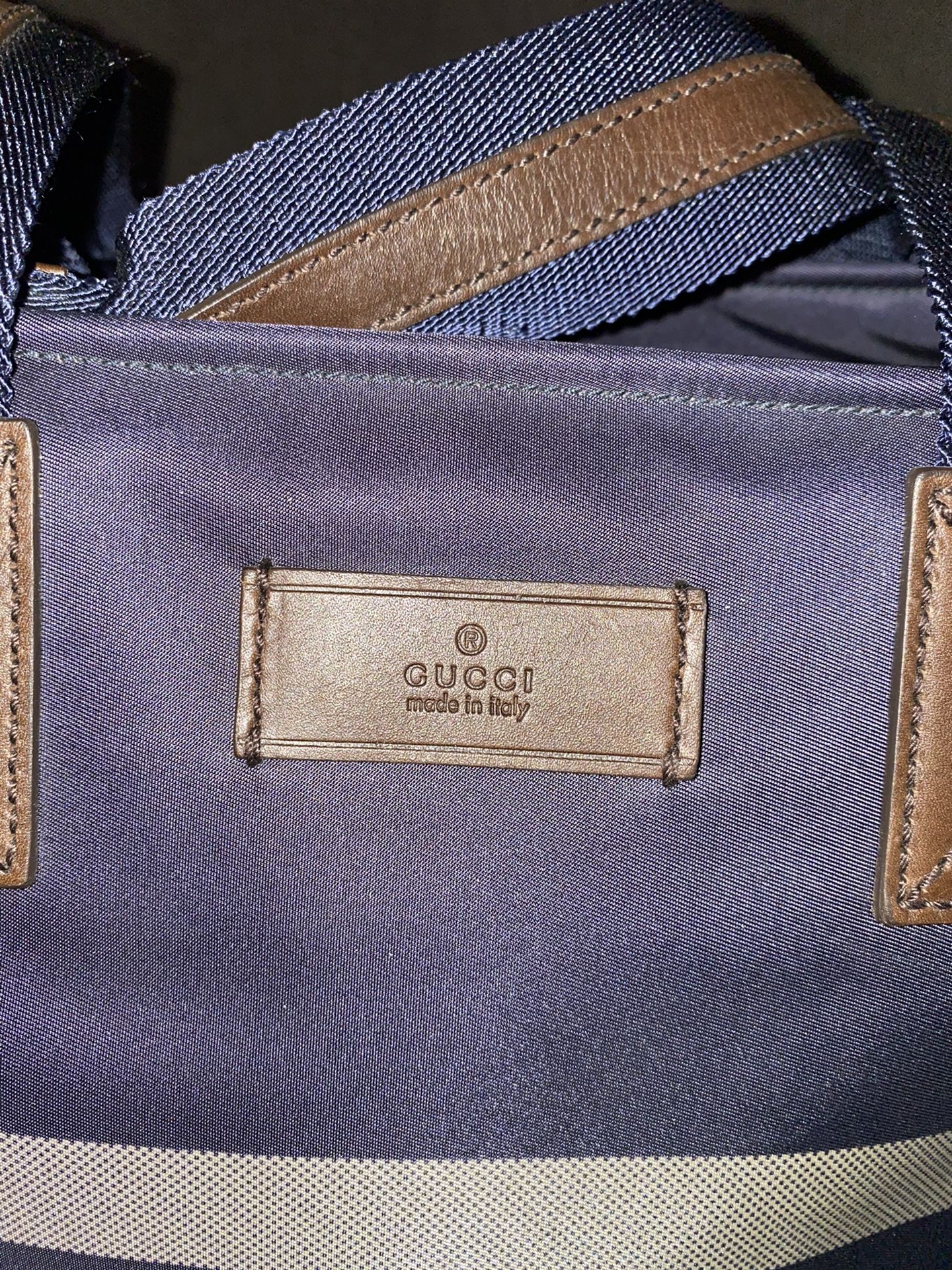 Gucci Unisex Blue Nylon Diamante Travel Tote Handbag {contact info removed}