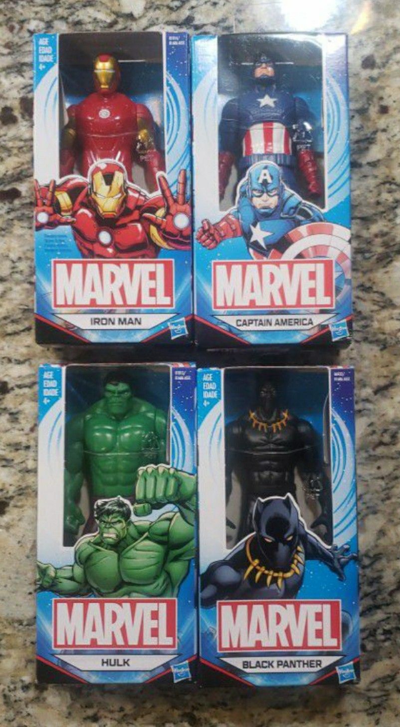 MARVEL SUPER HERO LOT CAPTAIN AMERICA. BLK PANTHER ,HULK. IRONMAN