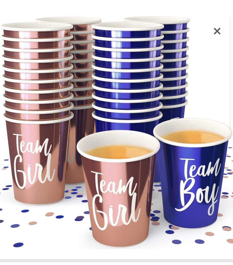 Gender Reveal Decorations & Baby Shower Party Supplies - Team Boy Team Girl Gender Reveal Cup, 12 oz., 40 Pack (Rose Gold/Navy)