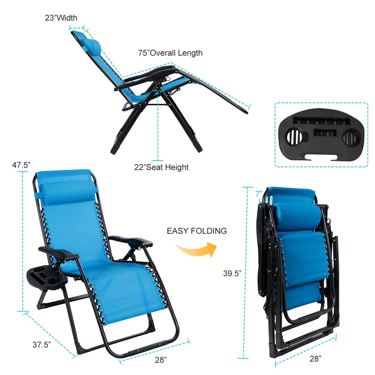 Costway Oversize Lounge Chair Patio Heavy Duty Folding Recliner Gray