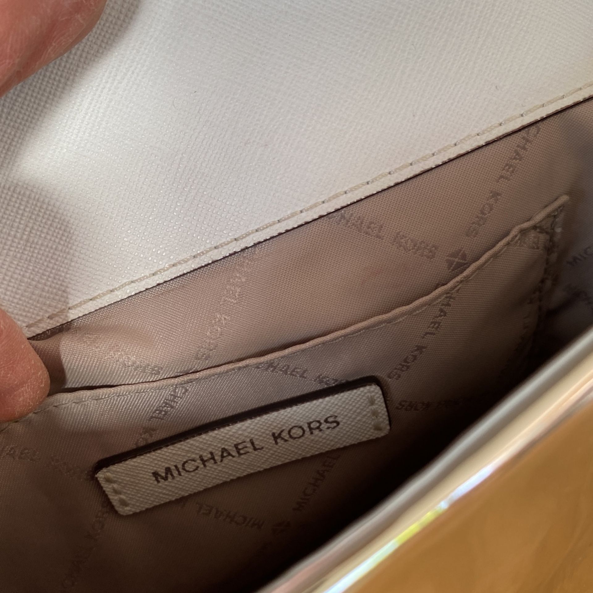 Michael Kors Kinsley optic white silver studded leather purse