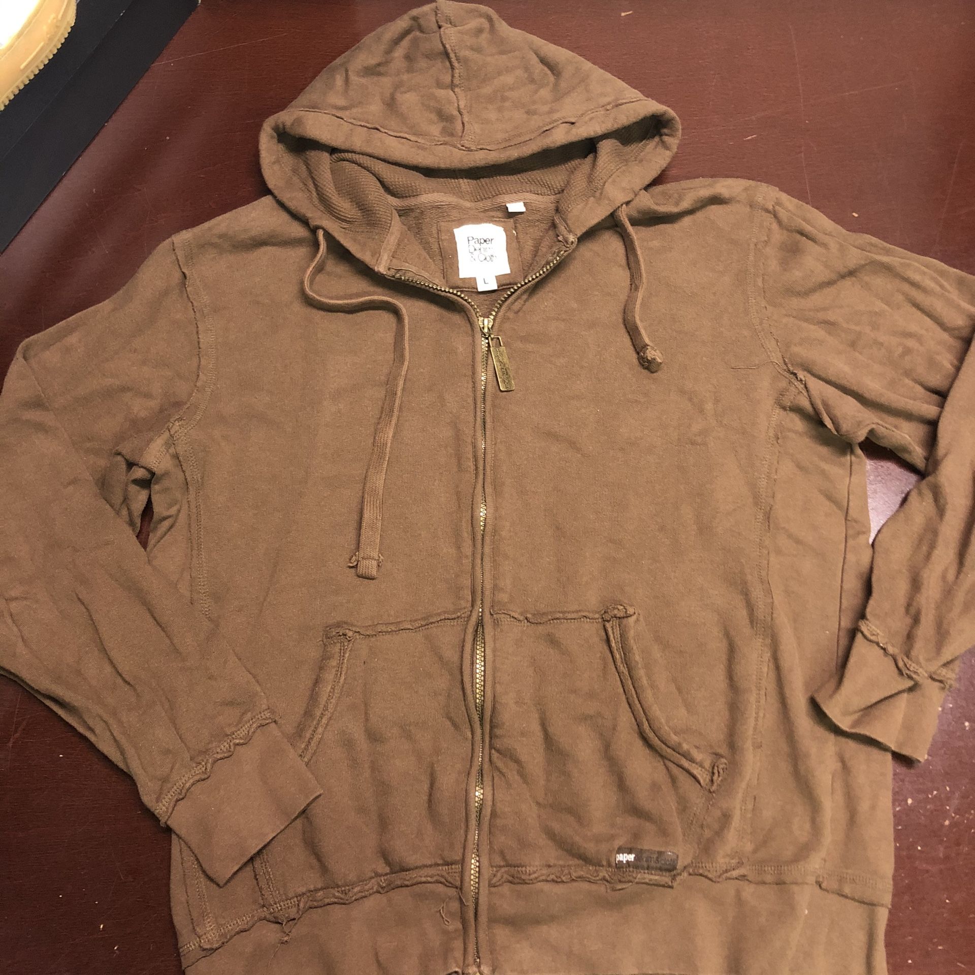 $88 Paper Denim & Cloth Distressed Brown Jacket Hoodie | L | Zip Men's Vintage