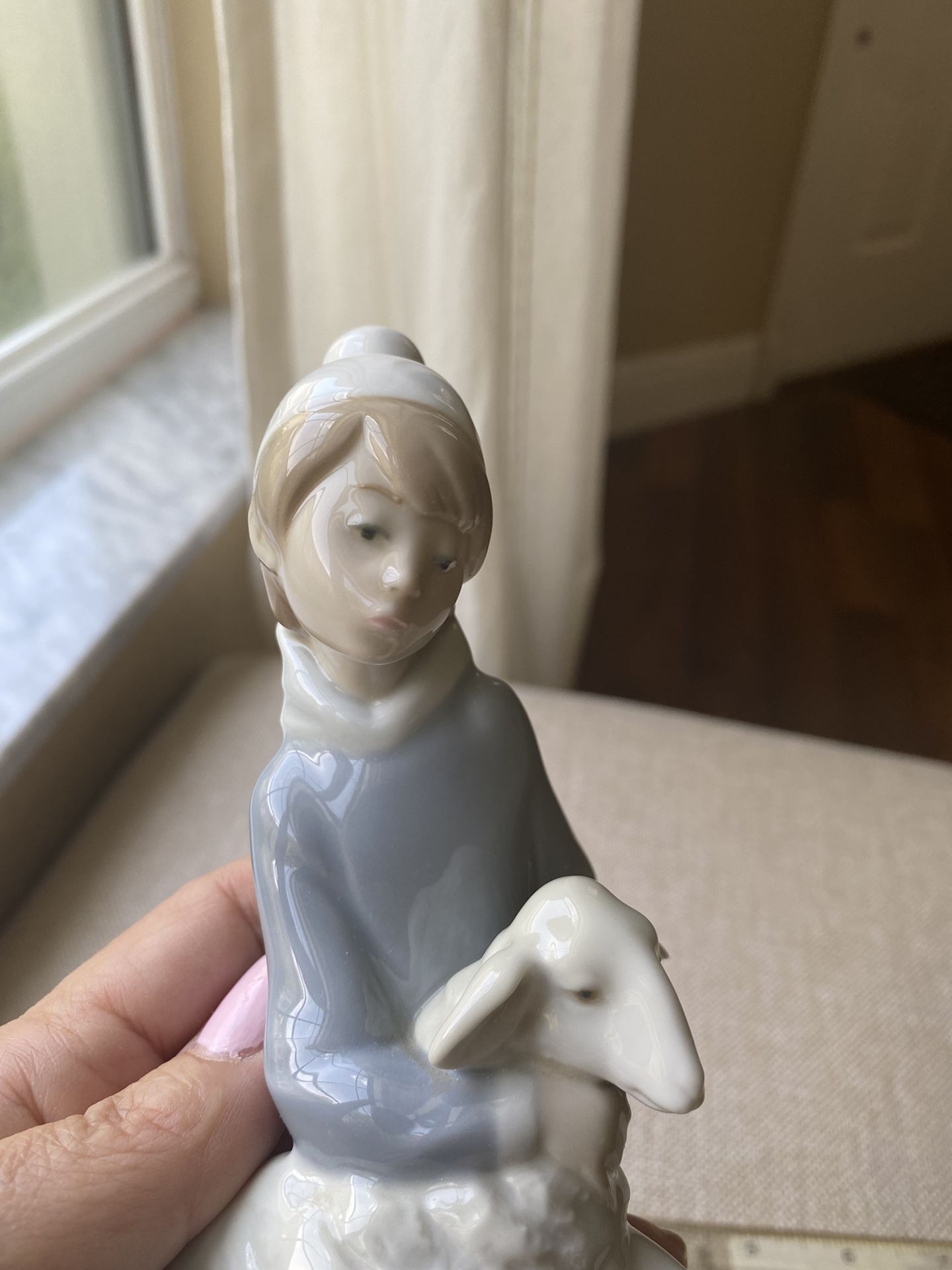 Vintage Lladró Porcelain Shepherd Boy with Sheep Lamb Figurine Handcrafted in Spain Issued 1970, Retired 1992