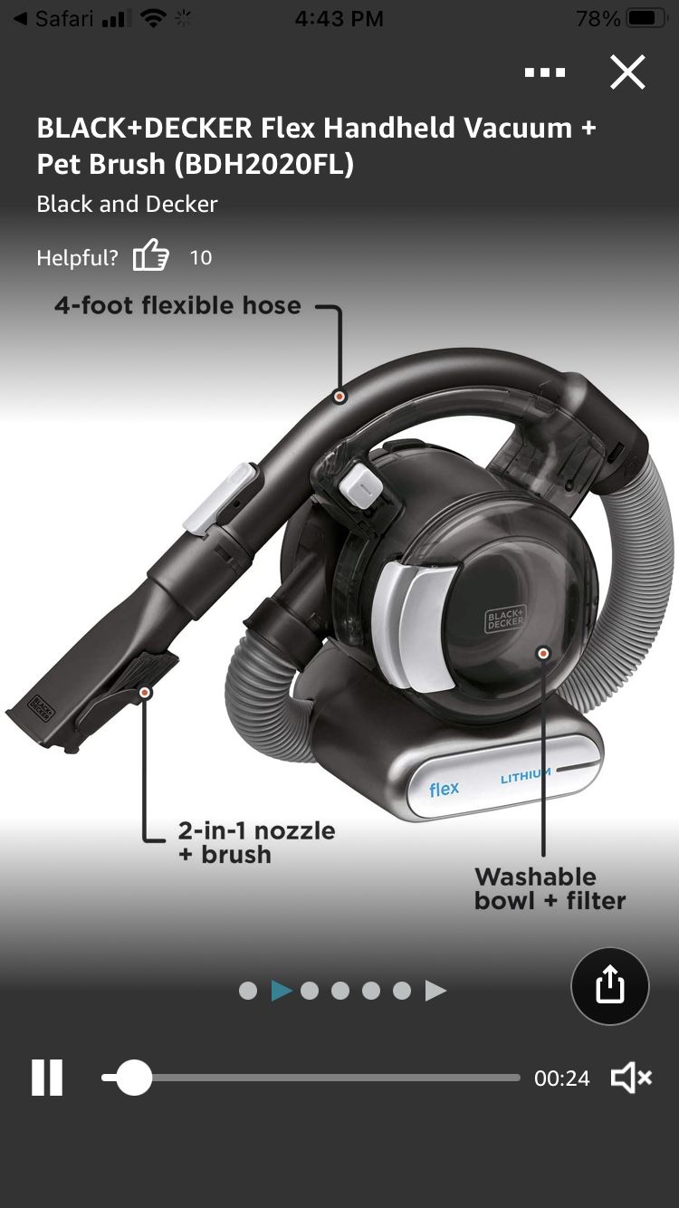 BLACK+DECKER 20V Max Flex Handheld Vacuum with Pet Hair Brush, Cordless, Grey (BDH2020FL)