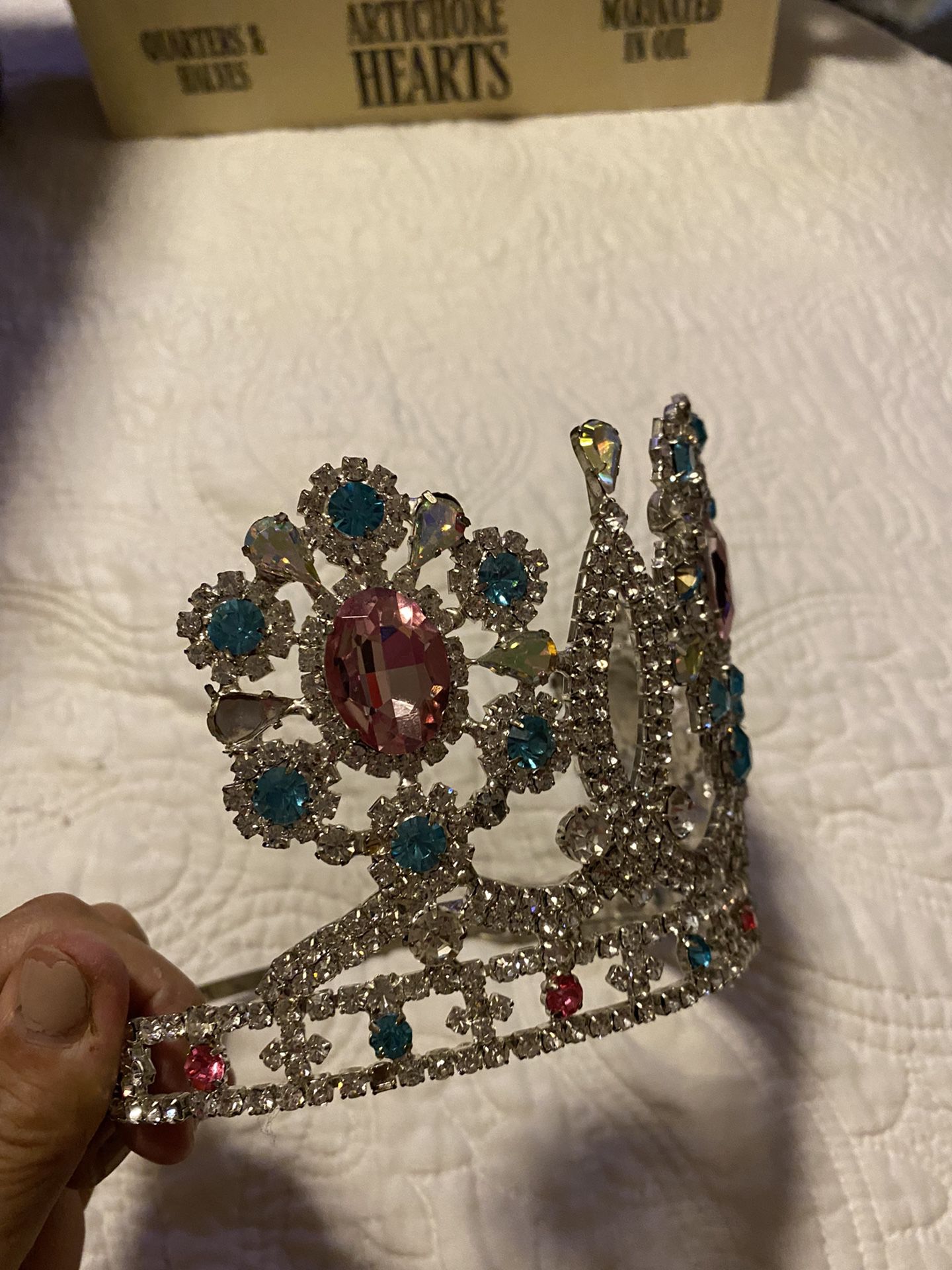 Beautiful pageant Crown tiara Pink blue and rhinestones 