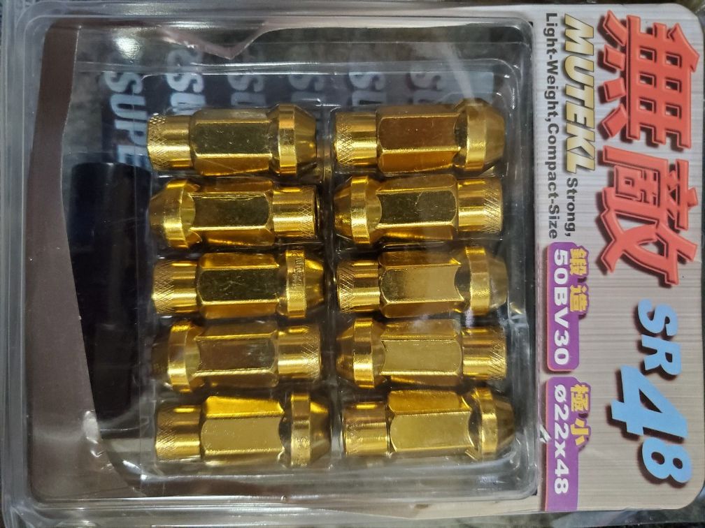 Muteki 12x1.25 Yellow Chrome Gold Tuner Lugs Lug Kit Lug nuts for Rims Wheels