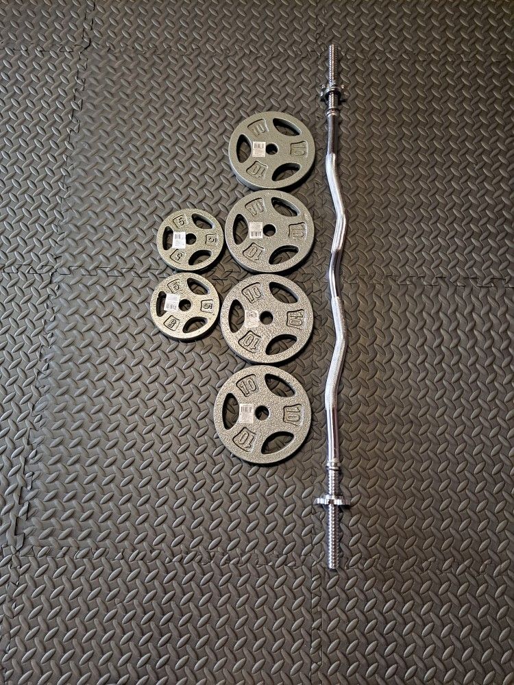 CAP STANDARD (1") EZ CURL BAR & 50lbs STANDARD GRIP PLATES $90 FIRM-NO NEGOTIATIONS