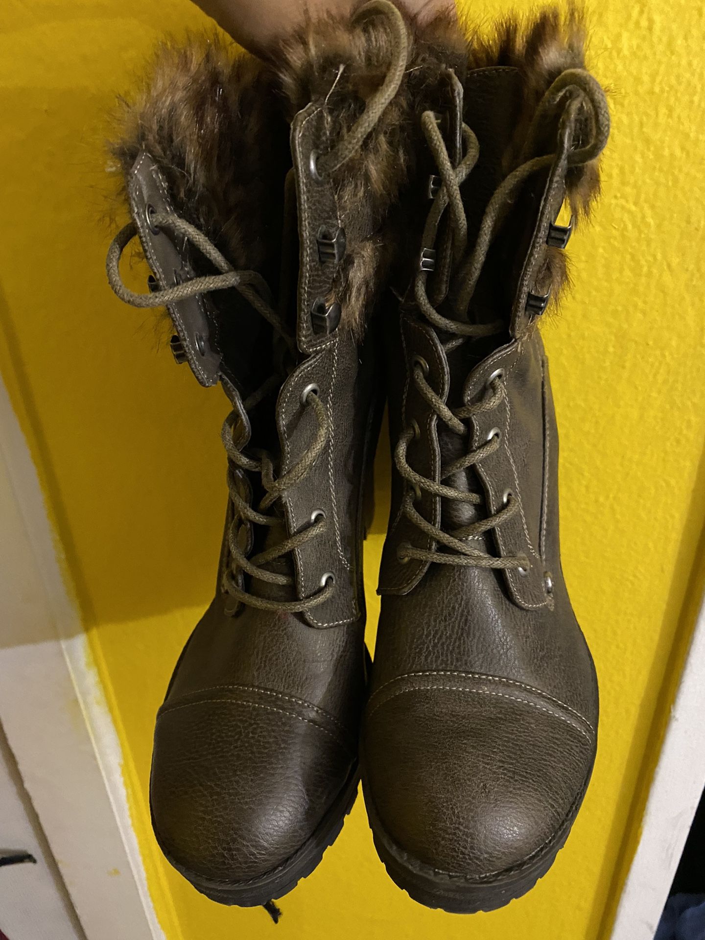 Guess Dark Brown Leather Combat Heeled Boots