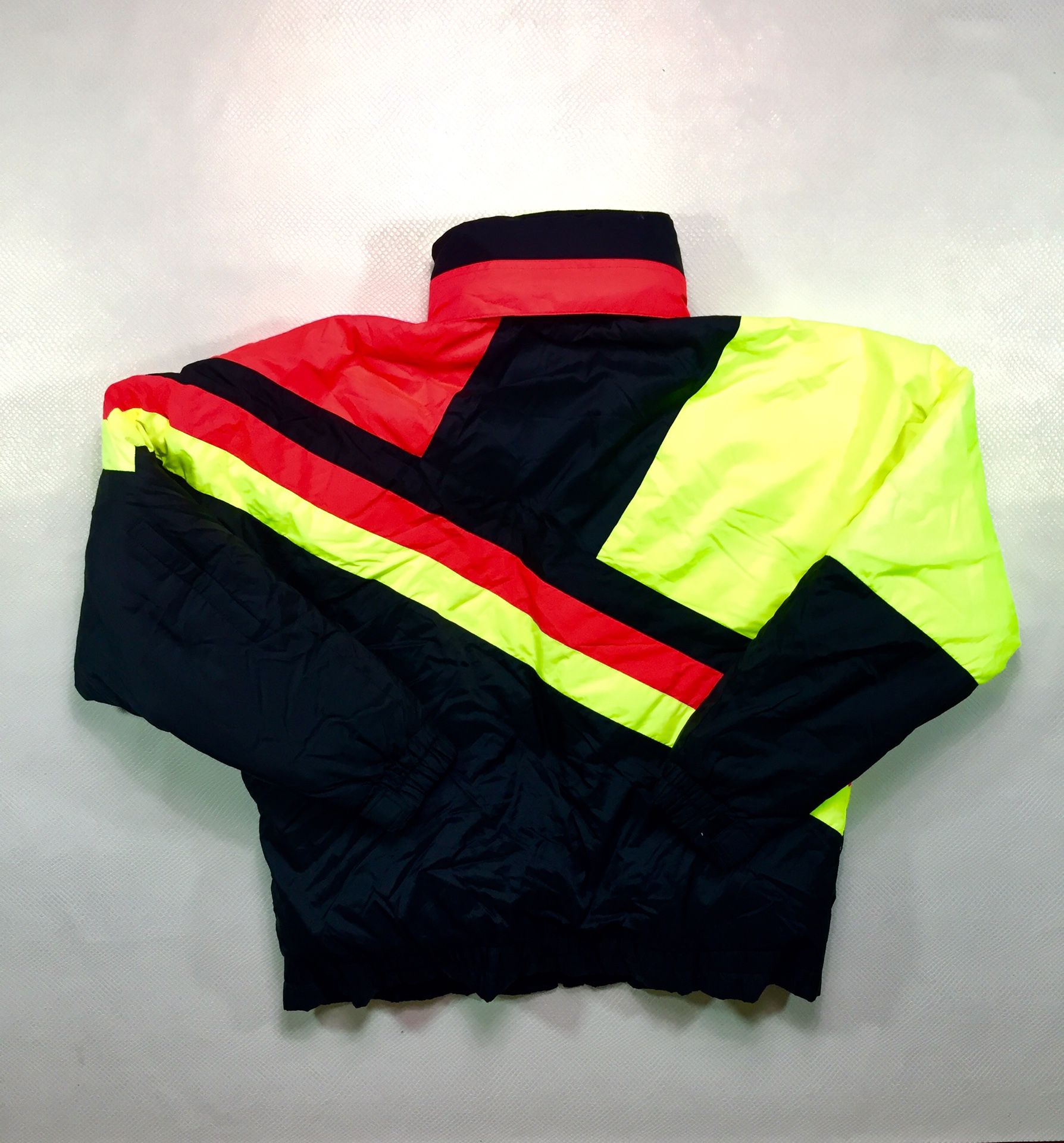 80s Vintage Downhill Racer Down Filled Ski Jacket Neon Color Block Large