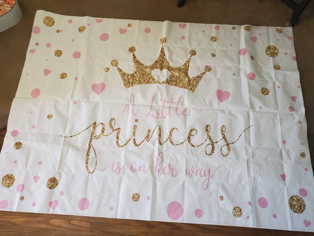Princess Baby Shower Banner Pink White Gold