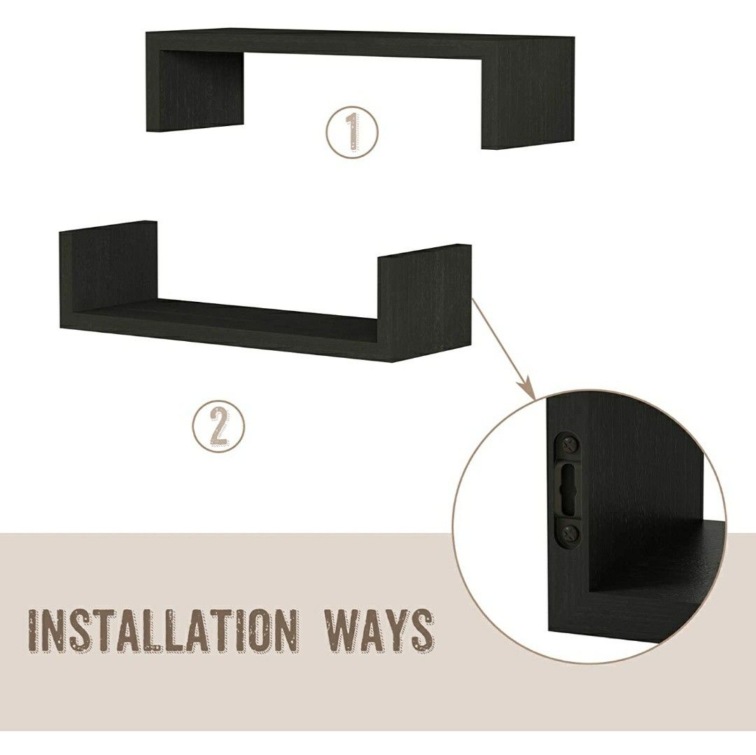 Black 3 Piece Set Hanging Wall Mounted, Solid Wood Wall Shelves