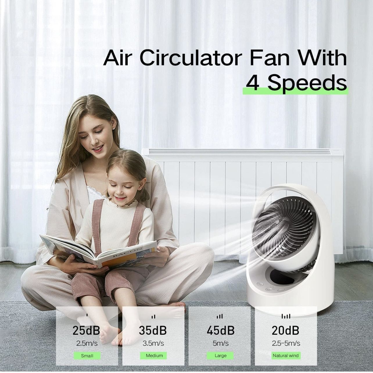 Air Circulator Fan Rechargeable Desk Fan Portable Oscillating Cordless Fan with LED Light 4 Speeds USB Powered Quiet Table Fan for Home Office Bedroom