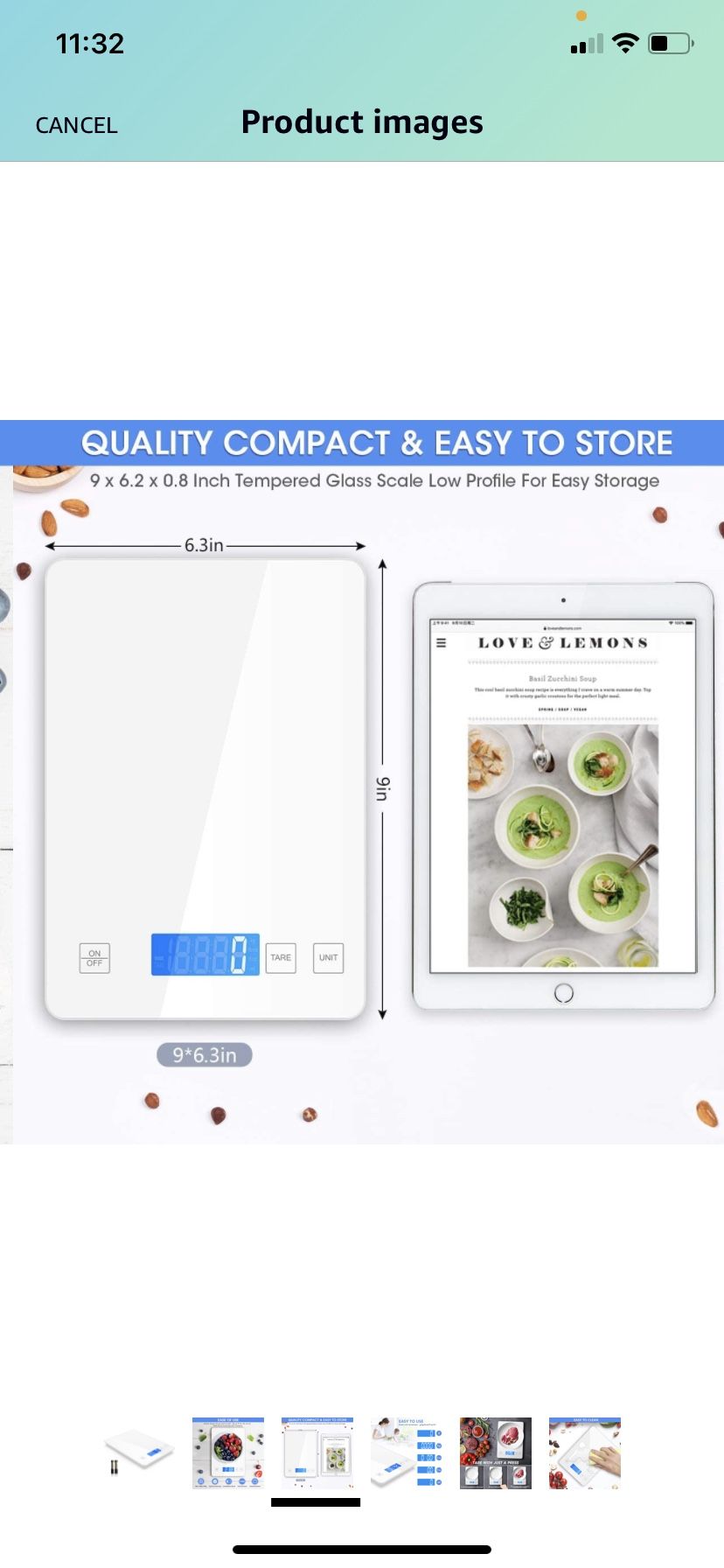 Nicewell Food Scale, 22lb Digital Kitchen White Scale Weight Grams and oz for Cooking Baking, 1g/0.1oz Precise Graduation,Tempered Glass Scale