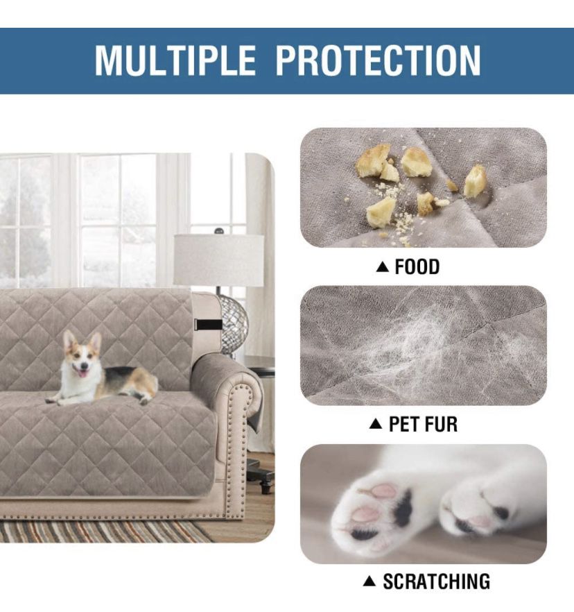 H.VERSAILTEX Sofa Cover Quilted Thick Velvet Plush Couch Cover for 3 Cushion Sofa Slipcover Protector from Pets Dogs, Non-Slip Two Elastic Straps on B
