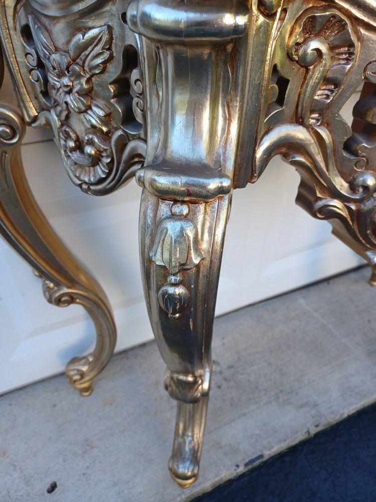 Antique Marble Top Console Table And Gold Mirror