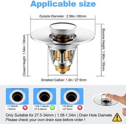 Bathroom Sink Stopper, Pop-Up Drain Filter, for 1.08-1.34 in U.S. Standard Drain Holes, Anti Clogging Sink Strainer with Basket, Bounce Bullet Core Ty Thumbnail