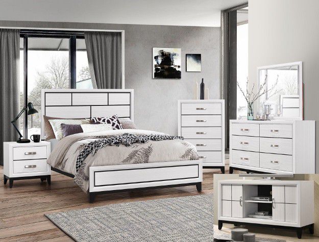 $39 Down Delivery Setup Service White Color Queen Size 5pc Bedroom Set 